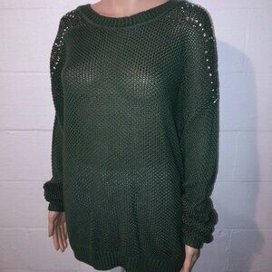 Belle du Jour Women's Small Oversized Relaxed Green Knit Embellished Sweater